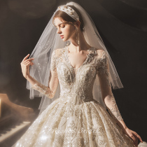 French wedding dress 202021 new wedding tail long sleeve bride temperament Luxury Luxury Luxury high end dress cover arm