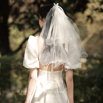 Yue Lan veil forest department super fairy bride retro multi-layer headdress wedding travel simple white photo props
