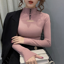 Western style half high neck bottom sweater womens clothing 2021 autumn and winter New Sexy Slim hollow top tight knit sweater