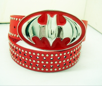 Red five-star Nail Mens belt personality belt red American Batman youth belt European and American trend Big Head