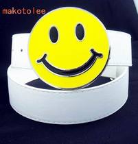  Personality mens belt womens belt white belt handsome smiling face Korean version of the trend pants belt casual big head buckle head