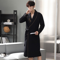 Men Sleeping Robes Spring Autumn Season Pure Cotton Long Sleeves Pyjamas in Long Bath Robes Fall Youth Boys Bathrobe Summer Thin