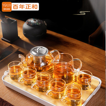 Glass tea set Household living room tea cup Kung Fu tea set Tea tray set Office guest tea set set