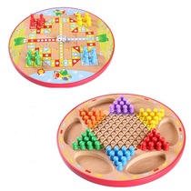 Hexagon checkers adults jump Qi childrens puzzle kindergarten wooden checkers game toy chess
