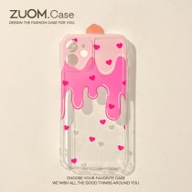 zuom pink cream flow heart iphone12promax applicable apple 13 phone shell woman 11 transparent anti-fall mini silicone cover x xr art 8p small freshening 7p
