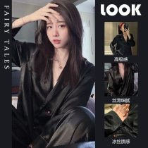 ins black advanced senses ice silk sleepwear woman spring summer 2022 new temperament long sleeve outer wear home suit suit