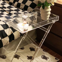 Modern transparent acrylic folding small table edge a few simple bed headboard containing dinghy with wind blob main net red