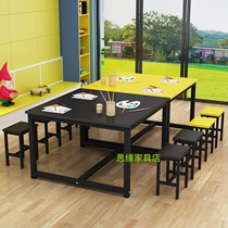 Primary school kindergarten color desks and chairs stool children painting training table cram school tutoring table studio art table