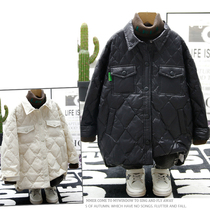 Raffleboy clothing 2021 Winter new products Children light thin down clothes male and female white duck suede shirt style jacket 1372