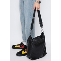ZJ original Joker portable black texture pu leather bag shoulder trend bag large capacity shoulder bag couple