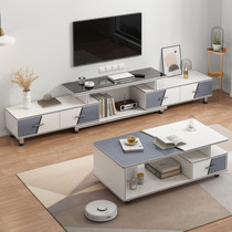 TV Cabinet Tea Table Combinations Modern Minima Small Family Type Simple Glass Ground Cabinet Light Lavish Living Room Telescopic TV Enclosure
