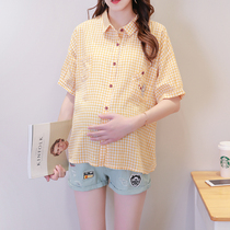 Summer new character embroidery maternity shirt Short base shirt shirt Summer short sleeve maternity loose top
