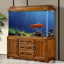 New Chinese artistic conception Jiangnan ultra-white glass wall fish tank solid wood filter custom