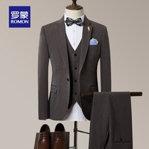 Romon mens suit suit suit set groom groom best man slim wedding dress business leisure professional dress suit man