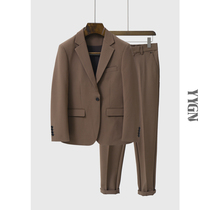Casual khaki suit mens Korean version of the trend handsome slim business formal dress groom wedding best man suit suit