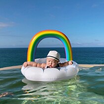 Baby floating bed swimming pool floating toy ins baby rainbow seat swimming ring children leak proof beach