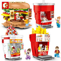 Sen Bao 601055-601058 Street View Series Shop Burger Coke Ice Cream Fries diy Assembly Building Block Toys
