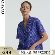 Oysho cotton fashion print short sleeve shirt home wear thin pajamas women autumn 31086741629