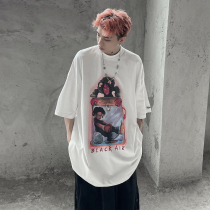 MRNEARLY small crowdboard-high street dark black wind short sleeve mens summer ins American retro couples half sleeve t-shirt tide