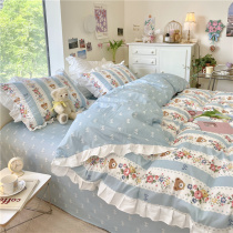 ins Cotton Princess Wind Bed Four Piece Set 100 Cotton hipster quilt cover Bed Dormitory Bed Single Three Piece Set