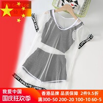 Girls 2021 summer new swimsuit pantsuits middle-aged children Girl split sunscreen mesh three-piece swimsuit