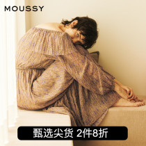 MOUSSY summer large neckline pleated chiffon long sleeve floral dress 010EAK30-5680
