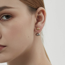 KITSH gold and silver beans two wear earrings 925 silver needle niche ins simple cold style detachable earrings