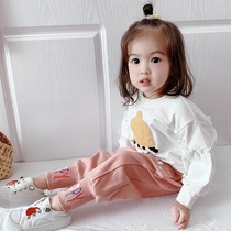 Girls Set 2021 Spring and Autumn New Products Small and Childrens Fashion Coats Cotton Pants Childrens Pants Two Piece Tide