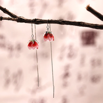 925 pure silver earline red jade orchid hot shrink flower sweet and long style 100 lap personality office earrings earrings