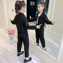 Girl suit suit 2021 autumn new foreign style Korean girl small suit two-piece black fashion