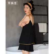 With chest pad 2021 new pajamas womens summer sling cotton two-piece summer thin home clothing set