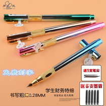 Special fine pen 0 28mm interchangeable ink bag lettering student metal pen financial special writing business