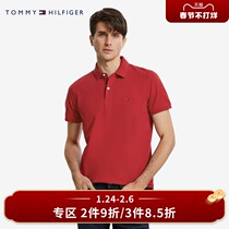 Tommy Men's Business Simple Button Half Open Neck Small Embroidered Slim Short Sleeve POLO Shirt C8178J0043