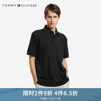 Tommy mens casual cotton embossed sense of the same color letter embroidery half-cardigan short-sleeved Polo shirt 18745