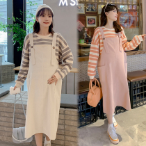 Pregnant women autumn loose strap dress long fashion tide mom long sleeve fat MM base A top set