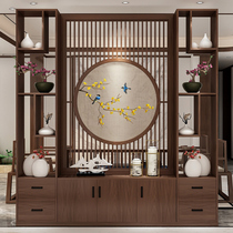 Double-sided embroidery New Chinese style entrance cabinet Door blocking screen partition wall solid wood home living room shelf Light luxury