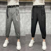 Autumn new stripe pleated trousers mens vertical straight tube loose ankle-length pants trend Korean version of wrinkle-resistant casual pants