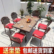 Courtyard outdoor table and chair cast aluminum leisure villa balcony garden waterproof sunscreen simple outdoor wrought iron table and chair