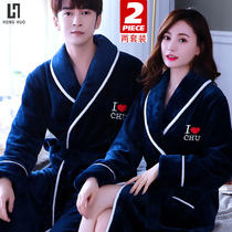 Pajamas couple bathrobe pair of autumn and winter models plus velvet padded length Sexy Robe Women Winter men coral velvet set
