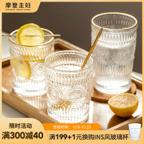 Modern housewife glass embossed household water cup set female ins wind Phnom Penh summer sun flower coffee cup