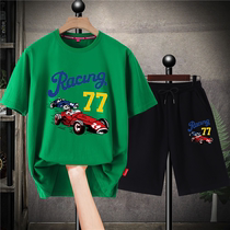 Great Boy Mens Clothing Summer Clothing 2021 New Fat Boy Pure Cotton Short Sleeves Two Sets Children Sports Suit Tide Big Code Child Clothing