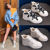 Hong Kong leather small white shoes female thick-soled old father shoes autumn and winter plus velvet high cotton shoes Inner height Leisure Sports Board Shoes
