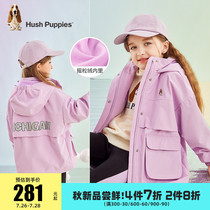Leisure walk childrens clothing Girls windbreaker 21 Autumn new female baby top Hooded fleece windproof childrens coat
