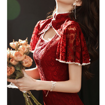 Toast dress Bridal Cheongsam summer wine red engagement dress can usually wear lace Chinese slim back door woman