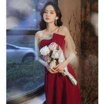 Toast dress bride 2021 new summer little man engagement dress can usually wear wine red back door casual woman