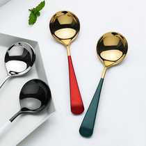 Cute home 304 stainless steel round head spoon long handle creative Korean dessert spoon childrens eating spoon spoon