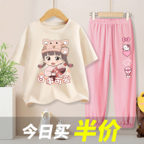 Girl Foreign Air Suit Summer Dress CUHK Tong Pure Cotton Korean Version Casual Girl Summer Short Sleeve Child Clothing Children Two Sets