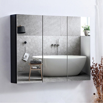  Ganlin bathroom mirror cabinet Wall-mounted hand-washing bathroom mirror with shelf Nordic Black wall-mounted vanity mirror box