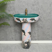 Ceramic column basin household integrated wash basin balcony sink floor toilet wash basin light luxury single Basin