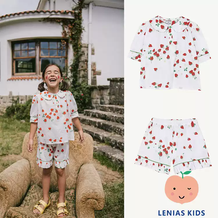 lenias LN家 yellow pelota 22SS春夏新草莓印花衬衫+短裤